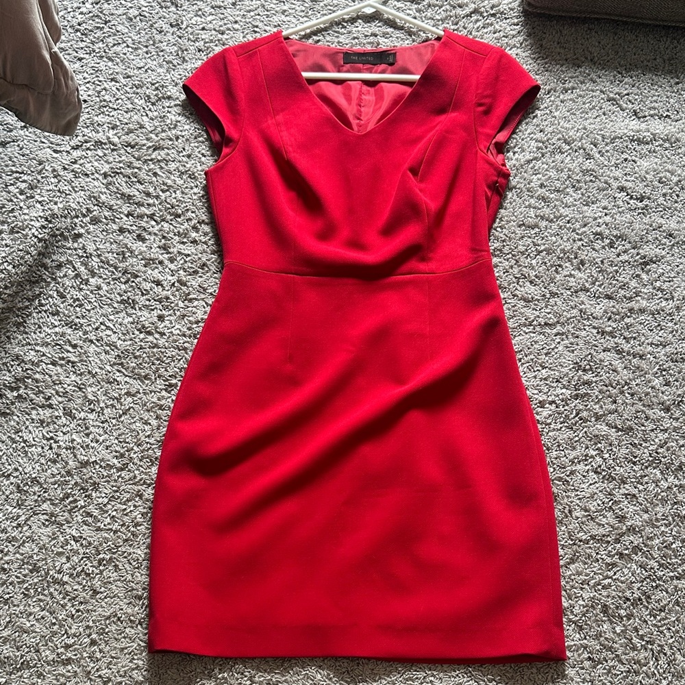 The Limited Red V-Neck Cap Sleeve Mini Dress